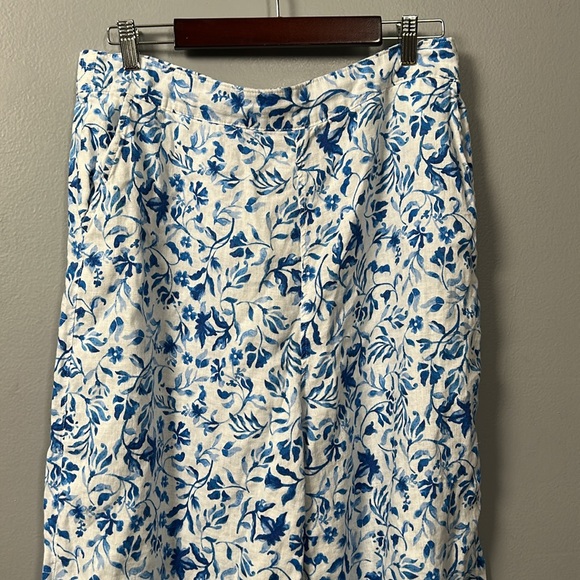 Joie Linen Floral Blue Palazzo Coastal Core Summer Beach Boho Pants Wide leg XL - Picture 2 of 12
